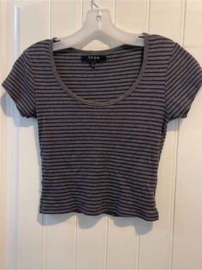Hype Navy and Gray Striped Ribbed Scoop Crop Top